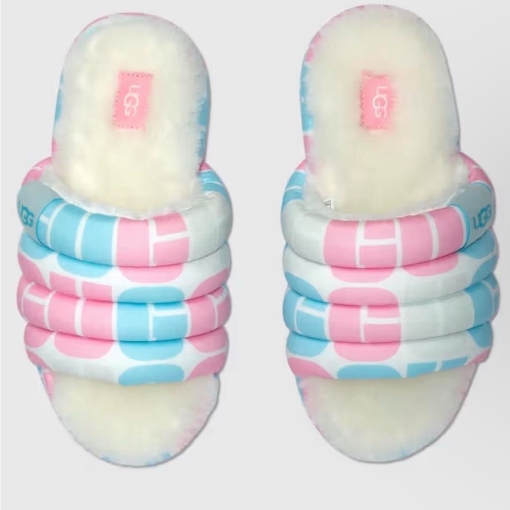 UGG Women’s Slipper Maxi Slide Pride Logo Platform White Lug Sole Size 8 USA